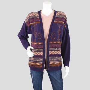 Vintage 90s Purple Cardigan with Shoulder Pads, Women's Medium